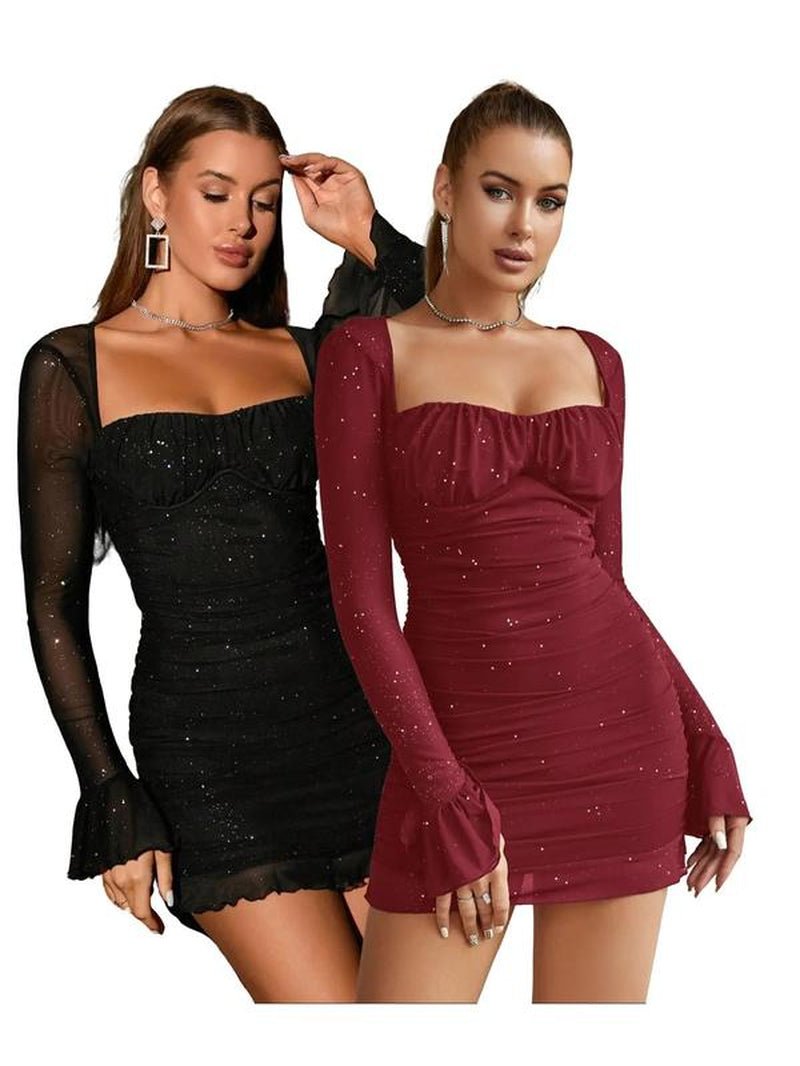 Sexy mesh ruched mini dress for parties - Bela Fils BoutiqueBela Fils Boutique
